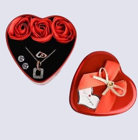 Floweraura Sparkling Love Adornments Jewelry & Artificial Flower in Heart Red Box Mother's Gift